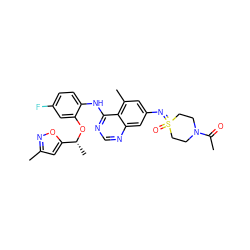 CC(=O)N1CCS(=O)(=Nc2cc(C)c3c(Nc4ccc(F)cc4O[C@H](C)c4cc(C)no4)ncnc3c2)CC1 ZINC001772581958