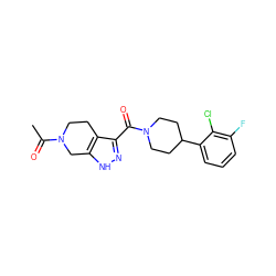 CC(=O)N1CCc2c(C(=O)N3CCC(c4cccc(F)c4Cl)CC3)n[nH]c2C1 ZINC001772569924