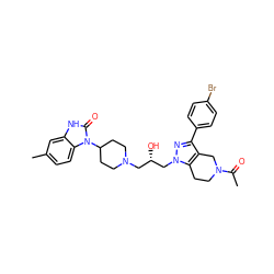 CC(=O)N1CCc2c(c(-c3ccc(Br)cc3)nn2C[C@@H](O)CN2CCC(n3c(=O)[nH]c4cc(C)ccc43)CC2)C1 ZINC000028335285