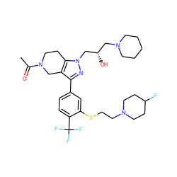 CC(=O)N1CCc2c(c(-c3ccc(C(F)(F)F)c(SCCN4CCC(F)CC4)c3)nn2C[C@@H](O)CN2CCCCC2)C1 ZINC000049780595