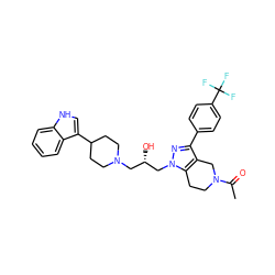 CC(=O)N1CCc2c(c(-c3ccc(C(F)(F)F)cc3)nn2C[C@@H](O)CN2CCC(c3c[nH]c4ccccc34)CC2)C1 ZINC000028824398