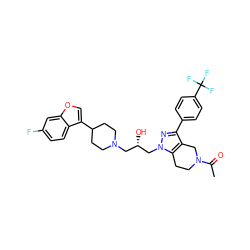 CC(=O)N1CCc2c(c(-c3ccc(C(F)(F)F)cc3)nn2C[C@@H](O)CN2CCC(c3coc4cc(F)ccc34)CC2)C1 ZINC000028824374