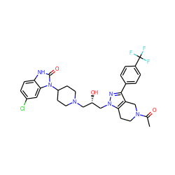 CC(=O)N1CCc2c(c(-c3ccc(C(F)(F)F)cc3)nn2C[C@@H](O)CN2CCC(n3c(=O)[nH]c4ccc(Cl)cc43)CC2)C1 ZINC000028336288