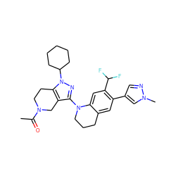 CC(=O)N1CCc2c(c(N3CCCc4cc(-c5cnn(C)c5)c(C(F)F)cc43)nn2C2CCCCC2)C1 ZINC001772570800