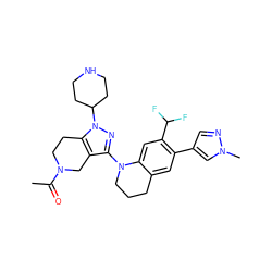 CC(=O)N1CCc2c(c(N3CCCc4cc(-c5cnn(C)c5)c(C(F)F)cc43)nn2C2CCNCC2)C1 ZINC001772601469