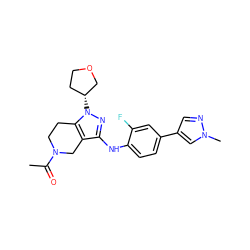 CC(=O)N1CCc2c(c(Nc3ccc(-c4cnn(C)c4)cc3F)nn2[C@@H]2CCOC2)C1 ZINC001772587372