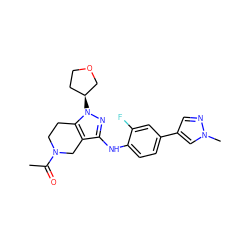 CC(=O)N1CCc2c(c(Nc3ccc(-c4cnn(C)c4)cc3F)nn2[C@H]2CCOC2)C1 ZINC000584905099