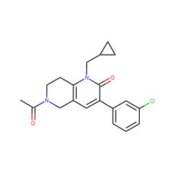 CC(=O)N1CCc2c(cc(-c3cccc(Cl)c3)c(=O)n2CC2CC2)C1 ZINC001772584500