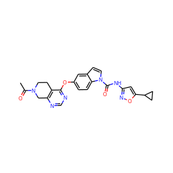 CC(=O)N1CCc2c(ncnc2Oc2ccc3c(ccn3C(=O)Nc3cc(C4CC4)on3)c2)C1 ZINC000201328457