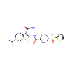 CC(=O)N1CCc2c(sc(NC(=O)C3CCN(S(=O)(=O)c4cccs4)CC3)c2C(N)=O)C1 ZINC000010186840