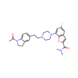 CC(=O)N1CCc2cc(CCN3CCN(c4cc(F)cc5cc(C(=O)N(C)C)oc45)CC3)ccc21 ZINC000114869337