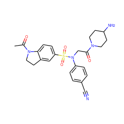 CC(=O)N1CCc2cc(S(=O)(=O)N(CC(=O)N3CCC(N)CC3)c3ccc(C#N)cc3)ccc21 ZINC001772598741