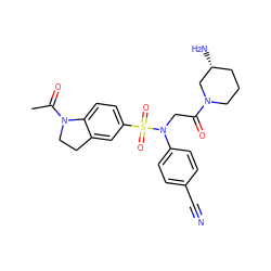 CC(=O)N1CCc2cc(S(=O)(=O)N(CC(=O)N3CCC[C@@H](N)C3)c3ccc(C#N)cc3)ccc21 ZINC001772614430