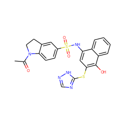 CC(=O)N1CCc2cc(S(=O)(=O)Nc3cc(Sc4ncn[nH]4)c(O)c4ccccc34)ccc21 ZINC000038488523