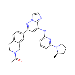 CC(=O)N1CCc2ccc(-c3cc(Nc4cccc(N5CCC[C@H]5C)n4)c4nccn4n3)cc2C1 ZINC000207402324