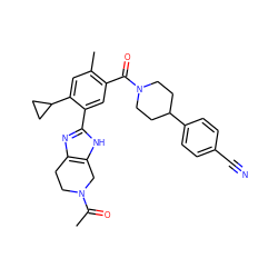 CC(=O)N1CCc2nc(-c3cc(C(=O)N4CCC(c5ccc(C#N)cc5)CC4)c(C)cc3C3CC3)[nH]c2C1 ZINC000150183652