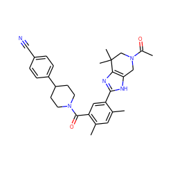 CC(=O)N1Cc2[nH]c(-c3cc(C(=O)N4CCC(c5ccc(C#N)cc5)CC4)c(C)cc3C)nc2C(C)(C)C1 ZINC000143599173