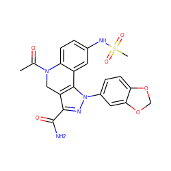 CC(=O)N1Cc2c(C(N)=O)nn(-c3ccc4c(c3)OCO4)c2-c2cc(NS(C)(=O)=O)ccc21 ZINC000003944469