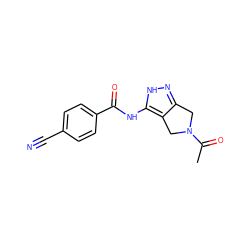 CC(=O)N1Cc2n[nH]c(NC(=O)c3ccc(C#N)cc3)c2C1 ZINC000014949168