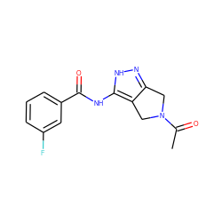 CC(=O)N1Cc2n[nH]c(NC(=O)c3cccc(F)c3)c2C1 ZINC000014949170