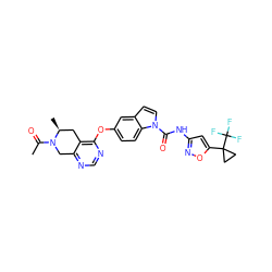 CC(=O)N1Cc2ncnc(Oc3ccc4c(ccn4C(=O)Nc4cc(C5(C(F)(F)F)CC5)on4)c3)c2C[C@@H]1C ZINC000201323228