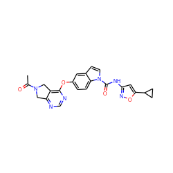 CC(=O)N1Cc2ncnc(Oc3ccc4c(ccn4C(=O)Nc4cc(C5CC5)on4)c3)c2C1 ZINC000201310135