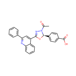 CC(=O)N1N=C(c2cc(-c3ccccc3)nc3ccccc23)O[C@@H]1c1ccc(C(=O)O)cc1 ZINC000021941269