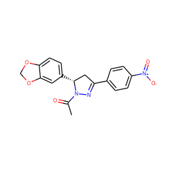 CC(=O)N1N=C(c2ccc([N+](=O)[O-])cc2)C[C@H]1c1ccc2c(c1)OCO2 ZINC000095591277