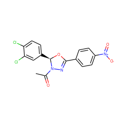 CC(=O)N1N=C(c2ccc([N+](=O)[O-])cc2)O[C@@H]1c1ccc(Cl)c(Cl)c1 ZINC000653706342