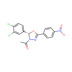 CC(=O)N1N=C(c2ccc([N+](=O)[O-])cc2)O[C@H]1c1ccc(Cl)c(Cl)c1 ZINC000653703957