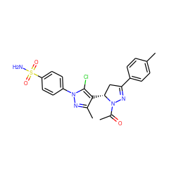 CC(=O)N1N=C(c2ccc(C)cc2)C[C@H]1c1c(C)nn(-c2ccc(S(N)(=O)=O)cc2)c1Cl ZINC000474609357