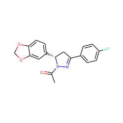 CC(=O)N1N=C(c2ccc(F)cc2)C[C@H]1c1ccc2c(c1)OCO2 ZINC000095590770