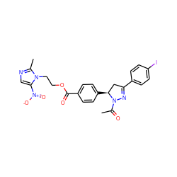 CC(=O)N1N=C(c2ccc(I)cc2)C[C@@H]1c1ccc(C(=O)OCCn2c([N+](=O)[O-])cnc2C)cc1 ZINC000653798220