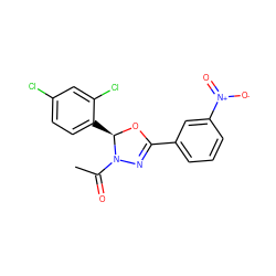 CC(=O)N1N=C(c2cccc([N+](=O)[O-])c2)O[C@@H]1c1ccc(Cl)cc1Cl ZINC000000971067