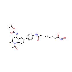 CC(=O)N1c2ccc(-c3ccc(NC(=O)CCCCCCC(=O)NO)cc3)cc2[C@H](NC(=O)OC(C)C)C[C@@H]1C ZINC000169324311