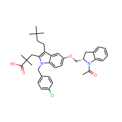 CC(=O)N1c2ccccc2C[C@H]1COc1ccc2c(c1)c(CCC(C)(C)C)c(CC(C)(C)C(=O)O)n2Cc1ccc(Cl)cc1 ZINC000049774578