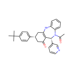 CC(=O)N1c2ccccc2NC2=C(C(=O)C[C@H](c3ccc(C(C)(C)C)cc3)C2)[C@H]1c1cccnc1 ZINC000001250951