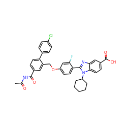 CC(=O)NC(=O)c1ccc(-c2ccc(Cl)cc2)c(COc2ccc(-c3nc4cc(C(=O)O)ccc4n3C3CCCCC3)c(F)c2)c1 ZINC000098084358