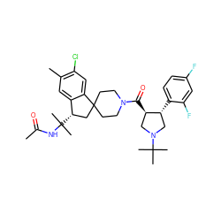 CC(=O)NC(C)(C)[C@H]1CC2(CCN(C(=O)[C@@H]3CN(C(C)(C)C)C[C@H]3c3ccc(F)cc3F)CC2)c2cc(Cl)c(C)cc21 ZINC000049781344