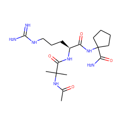 CC(=O)NC(C)(C)C(=O)N[C@@H](CCCNC(=N)N)C(=O)NC1(C(N)=O)CCCC1 ZINC000149749851