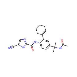 CC(=O)NC(C)(C)c1ccc(NC(=O)c2ncc(C#N)[nH]2)c(C2=CCCCC2)c1 ZINC000146886366