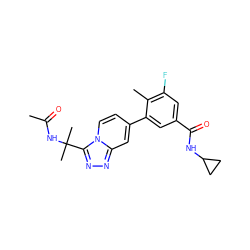 CC(=O)NC(C)(C)c1nnc2cc(-c3cc(C(=O)NC4CC4)cc(F)c3C)ccn12 ZINC000084732967