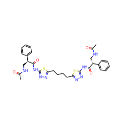 CC(=O)NC[C@@H](C(=O)Nc1nnc(CCCCc2nnc(NC(=O)[C@@H](CNC(C)=O)c3ccccc3)s2)s1)c1ccccc1 ZINC000169698109