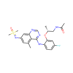 CC(=O)NC[C@@H](C)Oc1cc(F)ccc1Nc1ncnc2cc(N=S(C)(C)=O)cc(C)c12 ZINC001772574269