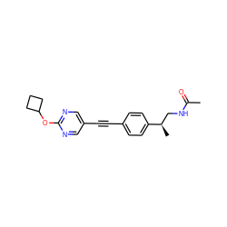 CC(=O)NC[C@@H](C)c1ccc(C#Cc2cnc(OC3CCC3)nc2)cc1 ZINC000169706477