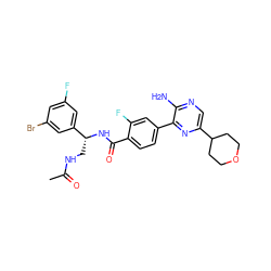 CC(=O)NC[C@@H](NC(=O)c1ccc(-c2nc(C3CCOCC3)cnc2N)cc1F)c1cc(F)cc(Br)c1 ZINC001772610877