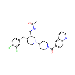 CC(=O)NC[C@@H]1CN(C2CCN(C(=O)c3ccc4ncccc4c3)CC2)CC[C@@H]1Cc1ccc(Cl)c(Cl)c1 ZINC000028135801