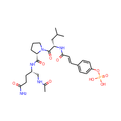 CC(=O)NC[C@H](CCC(N)=O)NC(=O)[C@@H]1CCCN1C(=O)[C@H](CC(C)C)NC(=O)/C=C/c1ccc(OP(=O)(O)O)cc1 ZINC000049695467