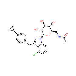 CC(=O)NC[C@H]1O[C@@H](n2cc(Cc3ccc(C4CC4)cc3)c3c(Cl)cccc32)[C@H](O)[C@@H](O)[C@@H]1O ZINC000206978711