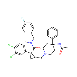 CC(=O)NC1(c2ccccc2)CCN(C[C@@H]2C[C@@]2(C(=O)N(C)Cc2ccc(F)cc2)c2ccc(Cl)c(Cl)c2)CC1 ZINC000066066439